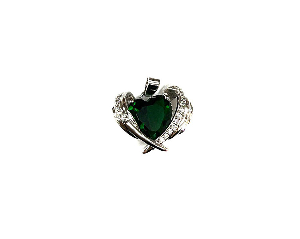 Подвеска Сердце с зеленым фианитом цвет серебро размер 15*18мм Серебро