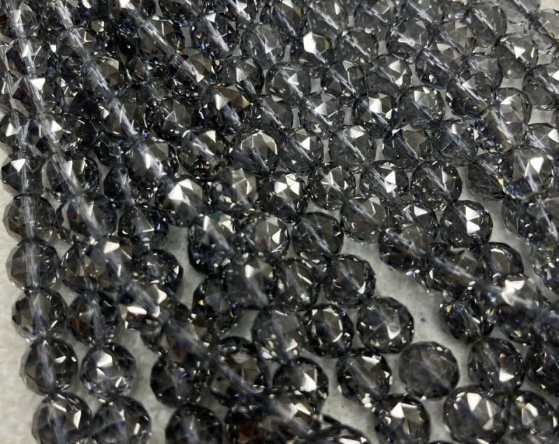 Бусины Горный хрусталь цвет серый в ювелирной огранке размер 6мм, 8мм, 10мм 6 мм Стальной